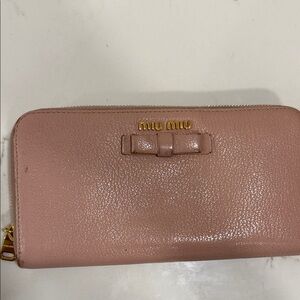 Miu Miu Blush Pink Leather Wallet with Bow